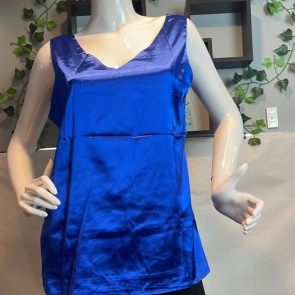 Blue V Neck Sleeveless Tank Tops Silk Camisole Size S